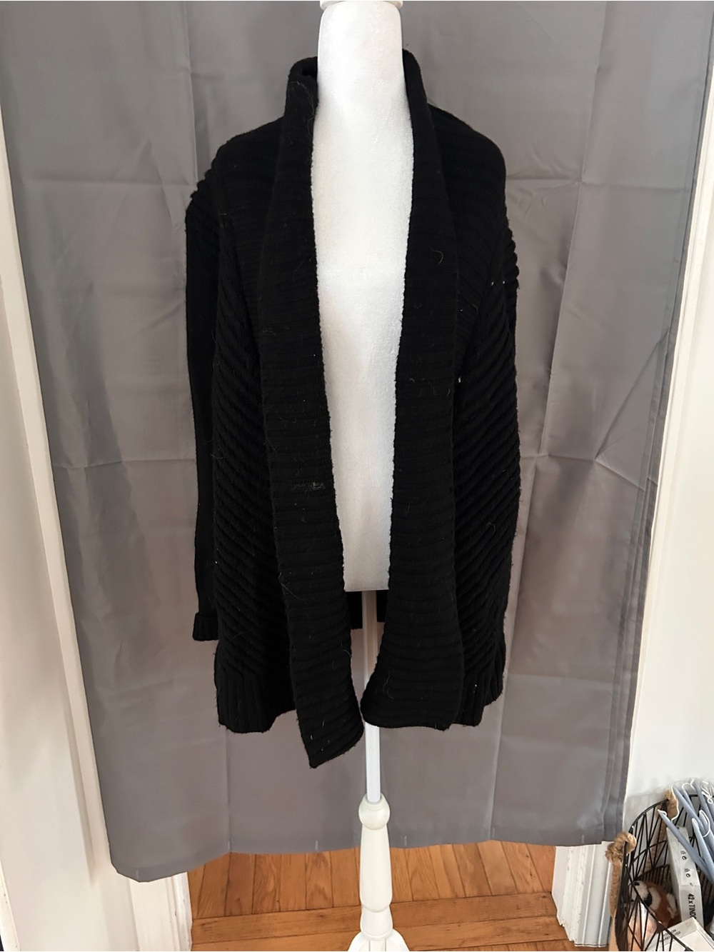 Vince Black Ribbed Open-Front Cardigan